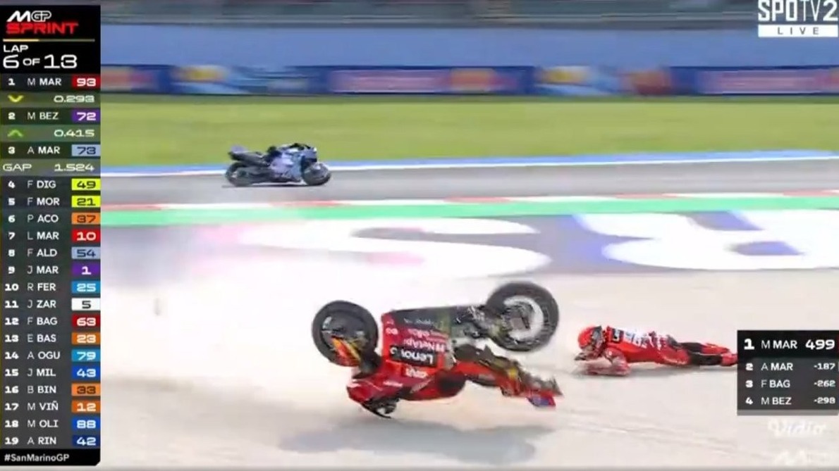 MotoGP: Marc Marquez az élről bukott a misanói sprinten, megszakadt az elképesztő sorozata, Bezzecchi győzött!