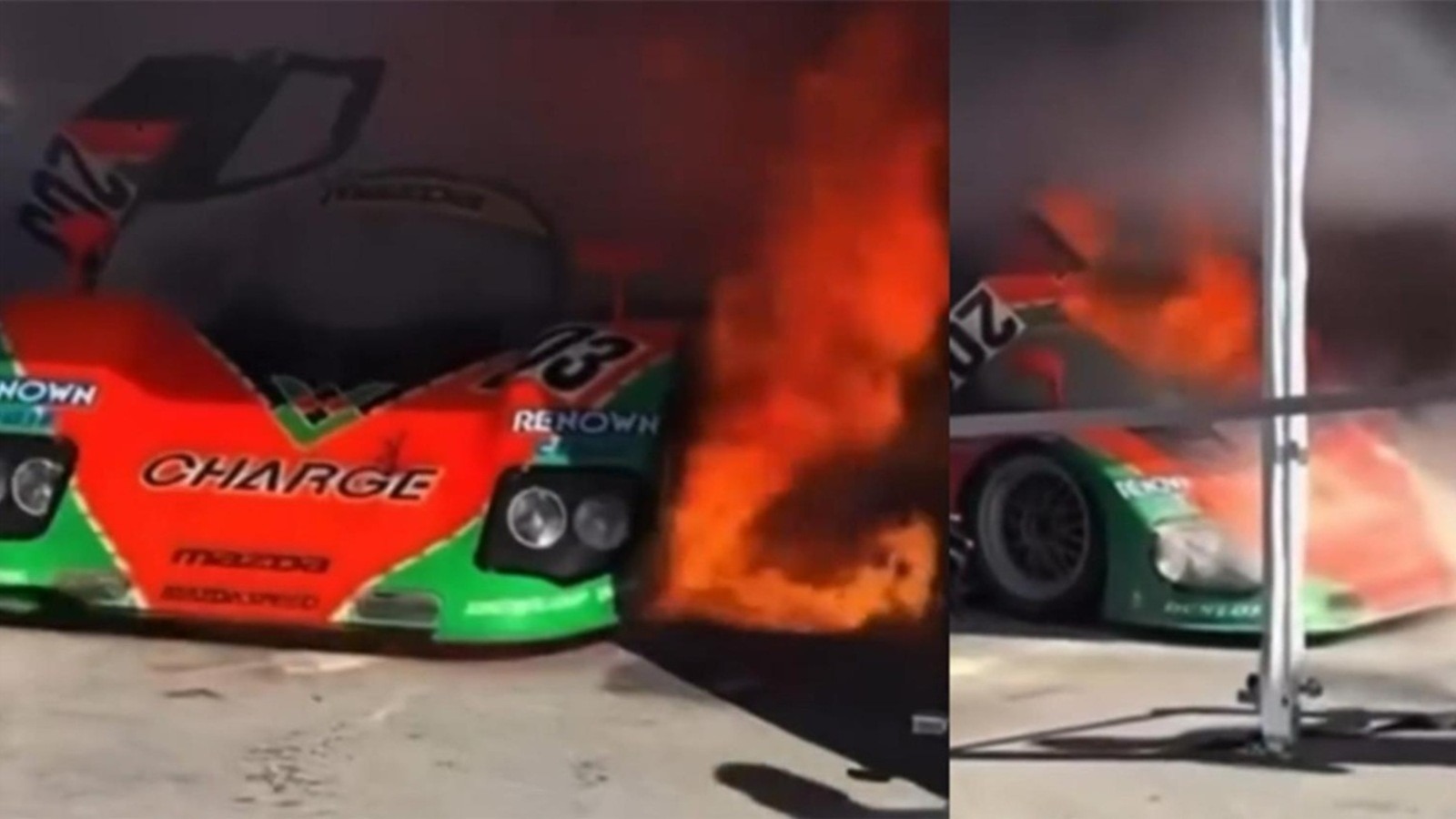 Drámai pillanatok Laguna Secában, kigyulladt a legendás Mazda versenygép